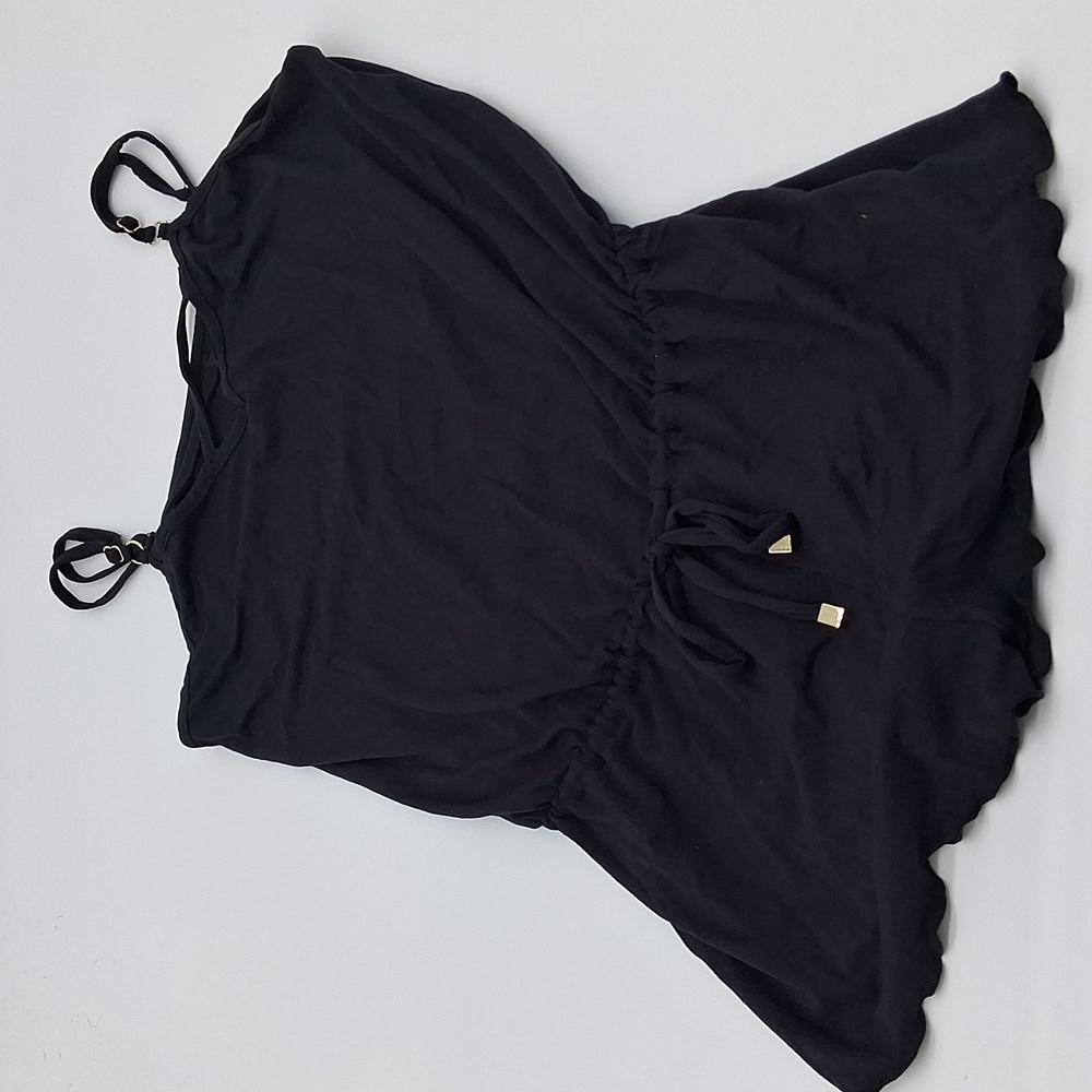 California Waves Tie-Waist Swim Cover-Up Romper Black‎